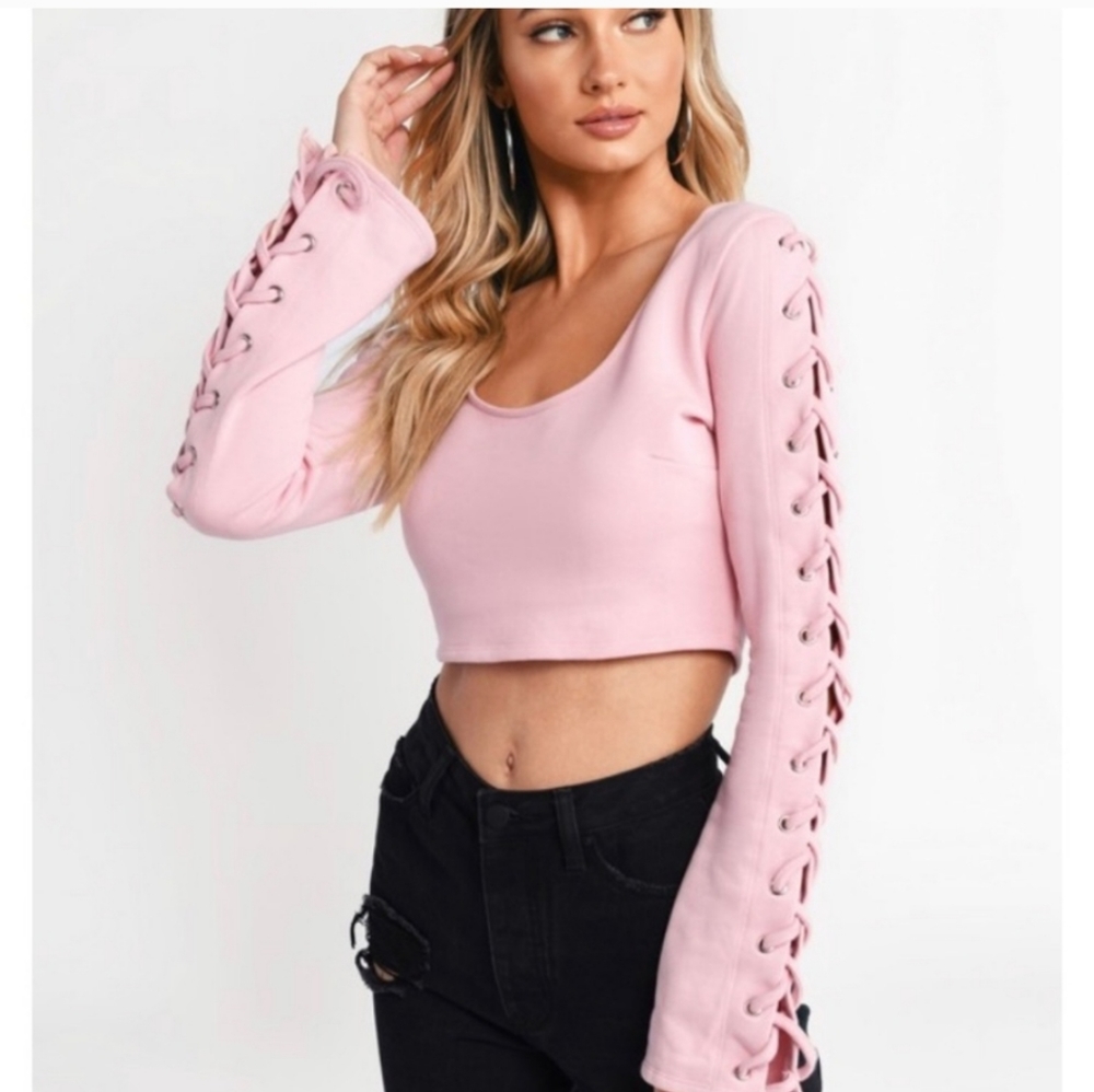 Tobi Lace Up Long Sleeve Crop Top